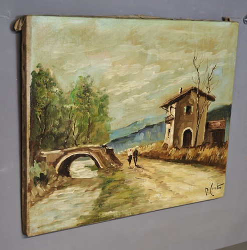 Antico dipinto olio tela - su,