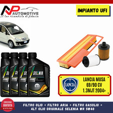 KIT TAGLIANDO LANCIA MUSA 1.3 MJT E4 69/90CV +4L LITRI OLIO SELENIA 5W40 IMP UFI