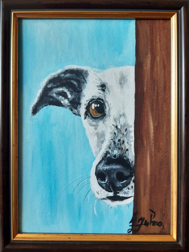 Peekaboo dog dipinto - dipinto, originale