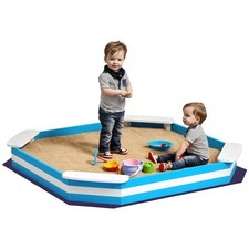 AIYAPLAY Sabbiera per Bambini 3-6 Anni con 4 Sedute in Legno 133x133x16cm Blu