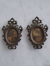 Set 2 Piccoli Quadri Ovali Vintage Cornici Decorative In Metallo
