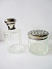 Argento 800 e vetro molato 2 antichi contenitori da toeletta