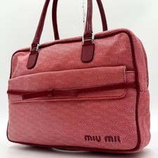 Borsa a mano Miu Miu tote bag nastro logo archivio Y2K vintage rosso rosa tela pelle