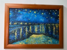 Quadro Olio su tela stile Van Gogh Notte Stellata sul Rodano cornice legno