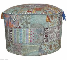 Pouf indiano fatto a mano grigio vintage copri pouf ottomano patchwork sgabello ricamato