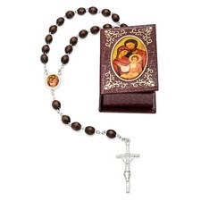 Collana preghiera cattolica perle rosario in legno Sacra Famiglia del Leone V...