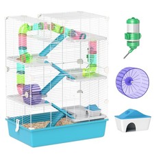PawHut Gabbia per Criceti 6 Livelli con Tunnel, Ruota, Rampe Bottiglia e Ciotola