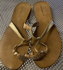 Sandali Flat Oro E Cuoio E Pietre Dure Infradito Tg 40,5