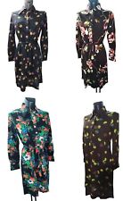 Vestito Donna Scuro Maglia Jersey Lana Anni70 Fantasia Colletto Autunno Inverno