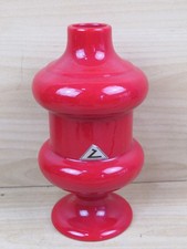 vecchio VASO PORTACANDELA IN CERAMICA ROSSO smaltato candeliere vintage di
