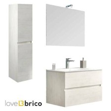 Mobile bagno sospeso 80 cm con LAVABO, SPECCHIO, LED, COLONNA - rovere bianco