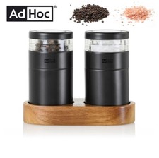 SET 2 MACINA SALE E PEPE MANUALI IN ACCIAIO VERNICIATO CON BASE IN LEGNO ACACIA