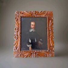 Antico Dipinto Fiammingo Olio Su Tela Ritratto XVII SEC/Cornice in Noce XVI SEC