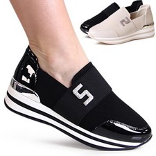 Scarpe Donna Zeppa Basse Plateau Brillantini da Ginnastica Morbide Infilare