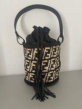 Borsa Secchiello Crochet Rafia Pelle Fendi Style
