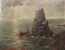 Costa con rocce mare dipinto - con,