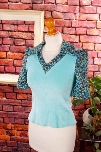 Vintage top blusa turchese - blusa, in