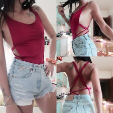 Body Donna basic rosso bordeaux  canotta scollato schiena scoperta incroci tg s