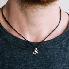 Collana Om Yoga con Ciondolo ohm Argento Corda Doppia Nero buddista Uomo Donna