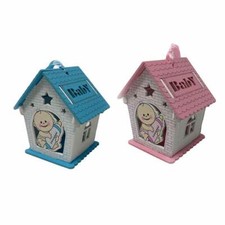 Set 36 bomboniera battesimo portaconfetti a casetta in legno bimbo con biberon