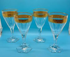 Lotto di 4 bicchieri da vino MOSER Crystal Copenhagen oro 24K base/stelo esagonale