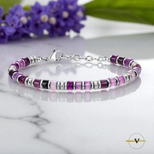 BRACCIALE UOMO DONNA ACCIAIO INOSSIDABILE E AMETISTA PIETRE DURE NATURALI