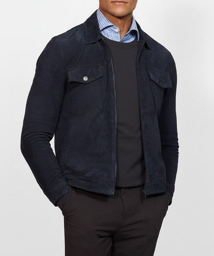 Giacca uomo pelle blu pura - pelle,