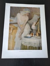 1924 TAVOLA PITTURA MODERNA DI ALFREDO PROTTI ART NOUVEAU DONNA ALLO SPECCHIO