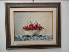 Natura morta con Ciliegie, Olio Su tela incollata su tavola con cornice 