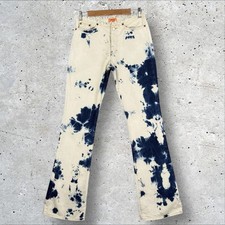 Jeans vintage Fiorucci donna taglia 26 vita panna blu navy toppa candeggina svasata