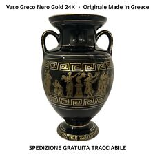 VASO GRECO In Ceramica Nero / Gold Con Finiture In Oro 24K • Made In Greece