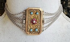 Vintage 800 Silver & Gold Austro - Hungarian Choker Multi Strand Necklace