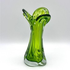 Vintage Italian Art Glass Green Sommerso Three Lobed Pulled Vase 16cm tall