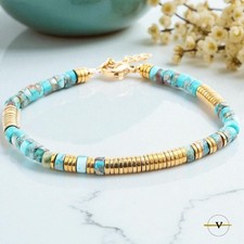 BRACCIALE UOMO DONNA CON PIETRE DURE DI JASPER TURCHESE E ACCIAIO INOX ORO