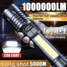 Torcia LED Potente Professionale, 5000Lumens Torcia LED Ricaricabile USB TYP XHM