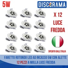 FARETTO ROTONDO LED AD INCASSO 5W CON ALETTE 12 PEZZI A MOLLA LUCE FREDDA