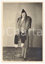 1950 ca COSTUME ITALIA Donna in pelliccia con cappello e veletta *Foto 8x11 cm