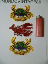 3 APPLICAZIONI CROSTACEI GRANCHIO ARAGOSTA TOPPE TERMOADESIVE / CUCIRE RICAMATE