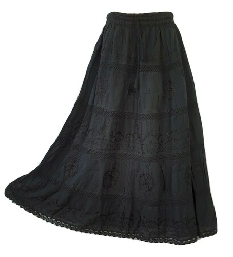 Gonna nera cotone - , pizzo