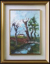 autunno: vecchio anni 70 paesaggio autunnale campagna lombarda firma cornice