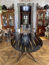 RARO tavolo ovale Knoll personalizzato a righe nere e naturali metà secolo moderno