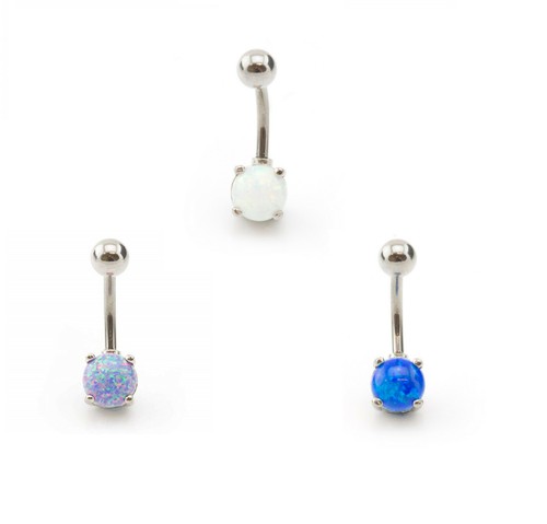 Opal belly bar - prong, set