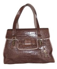 Borsa a tracolla Just Cavalli in pelle di coccodrillo marrone goffrata - Made in Italy - Autentica