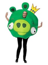 NUOVO costume adulto divertente Angry Birds gioco app Deluxe verde re maiale uccellino troppo cool