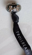 "TROLLBEADS" CHARM VETRO NERO E ORO LAVORATO A MANO E ARGENTO BELLISSIMO ???