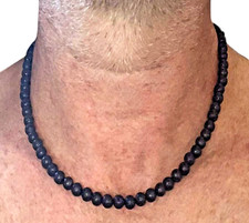 Collana pietra lavica naturale nera da uomo in acciaio inox lunga 40 45 cm di