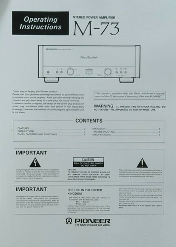 Pioneer istruzioni per - pioneer, m-73