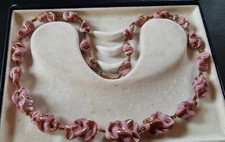 Vintage Venetian Murano Molded Gold Foiled Pink Art Glass Beads 19" Necklace
