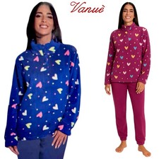 Pigiama donna invernale in caldo Pile Coral fleece manica lunga coletto bottoni