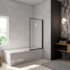 Parete Vasca Doccia H.140cm Anta Vetro Temperato 4 mm con Bordo Nero Serigrafato